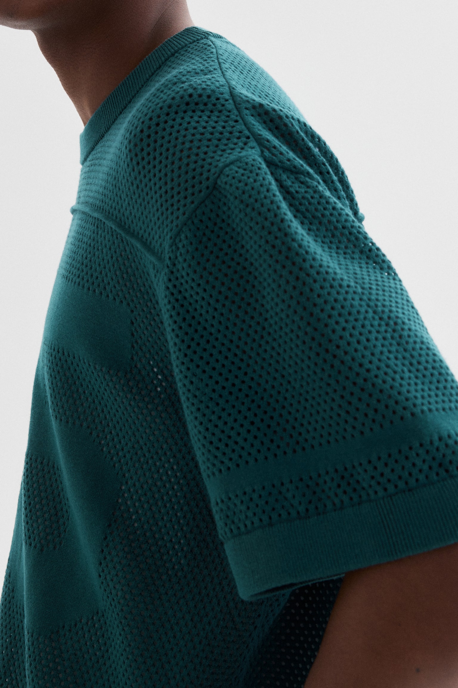 Playera cuadrada Relaxed Fit en malla - Azul cerceta oscuro/Blanco - 5