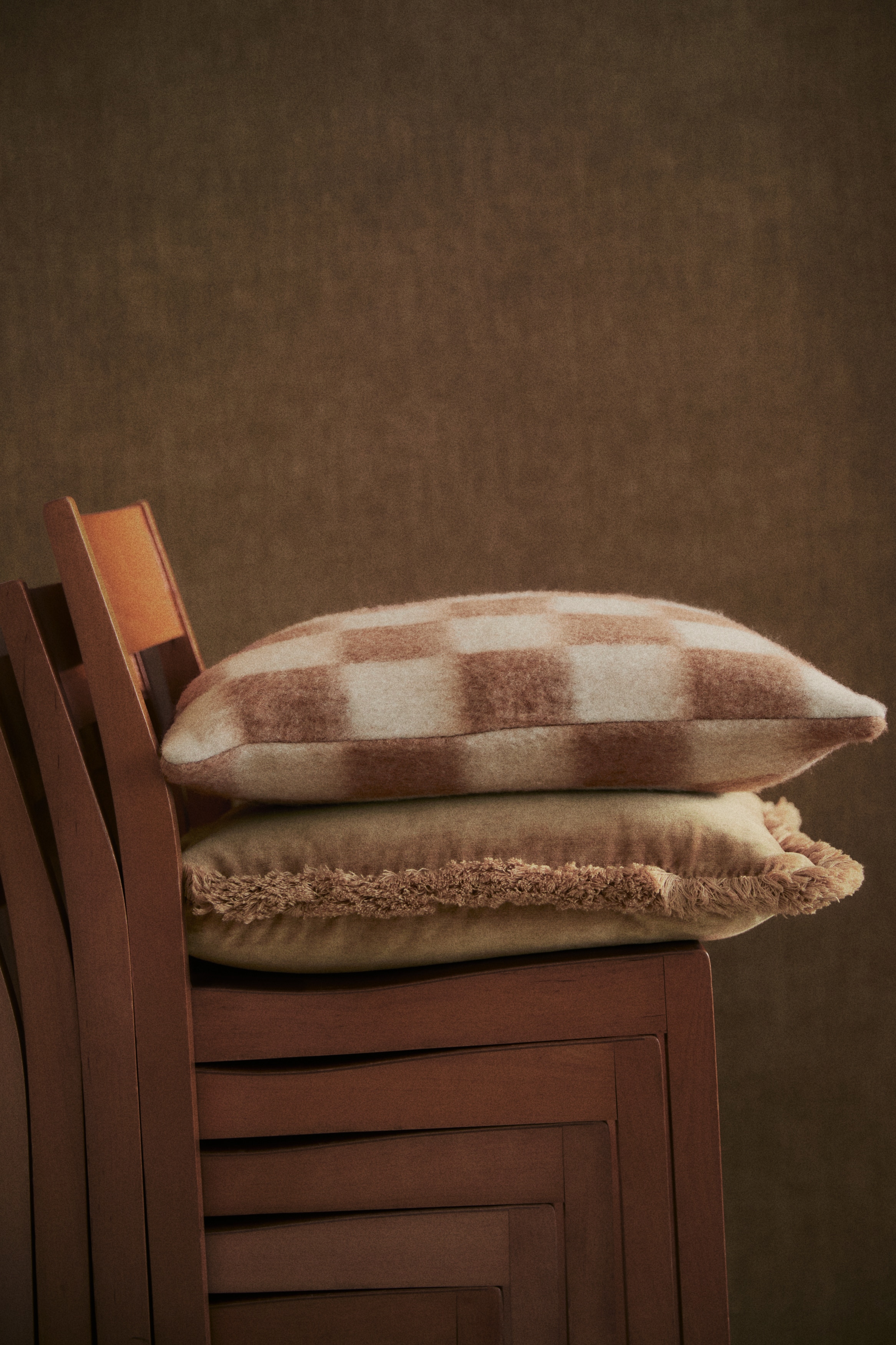 Copricuscino in misto lana a quadri - Marrone/quadri