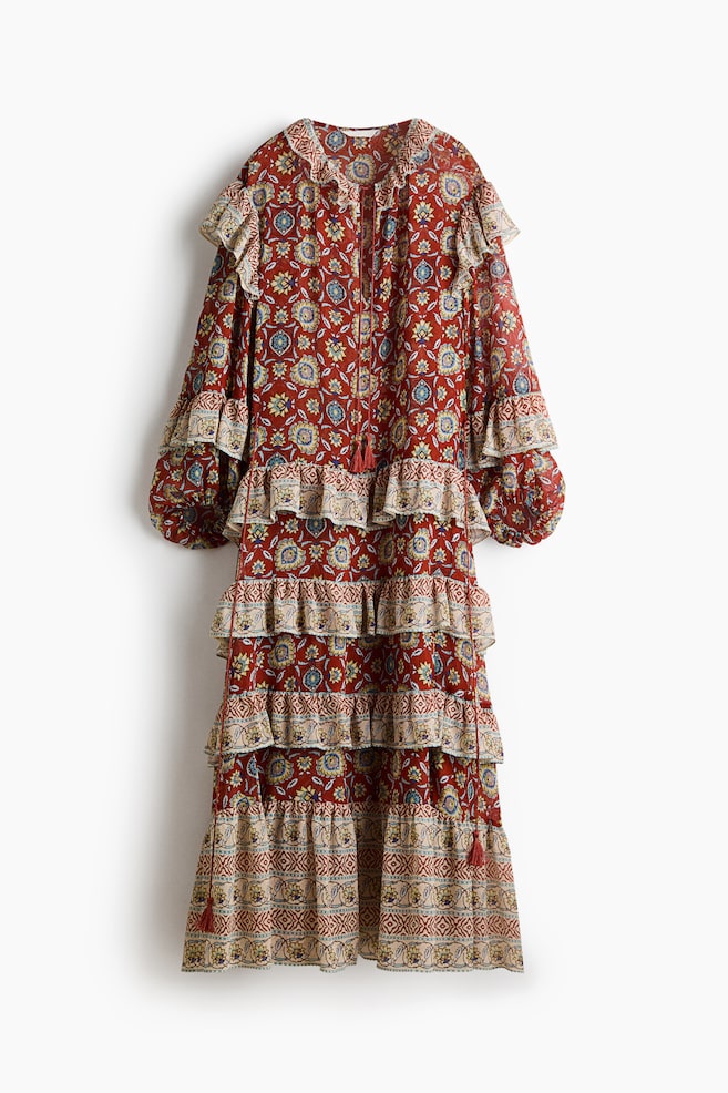 Tunikakleid mit Volants - Braun/Geblümt/Hellbeige/Paisleymuster/Dunkelblau/Gemustert - 1