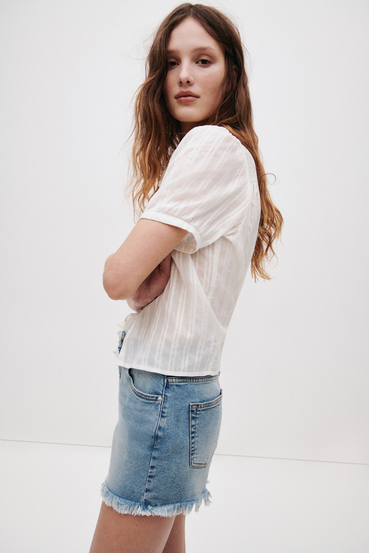 Frayed Denim Shorts - image 3
