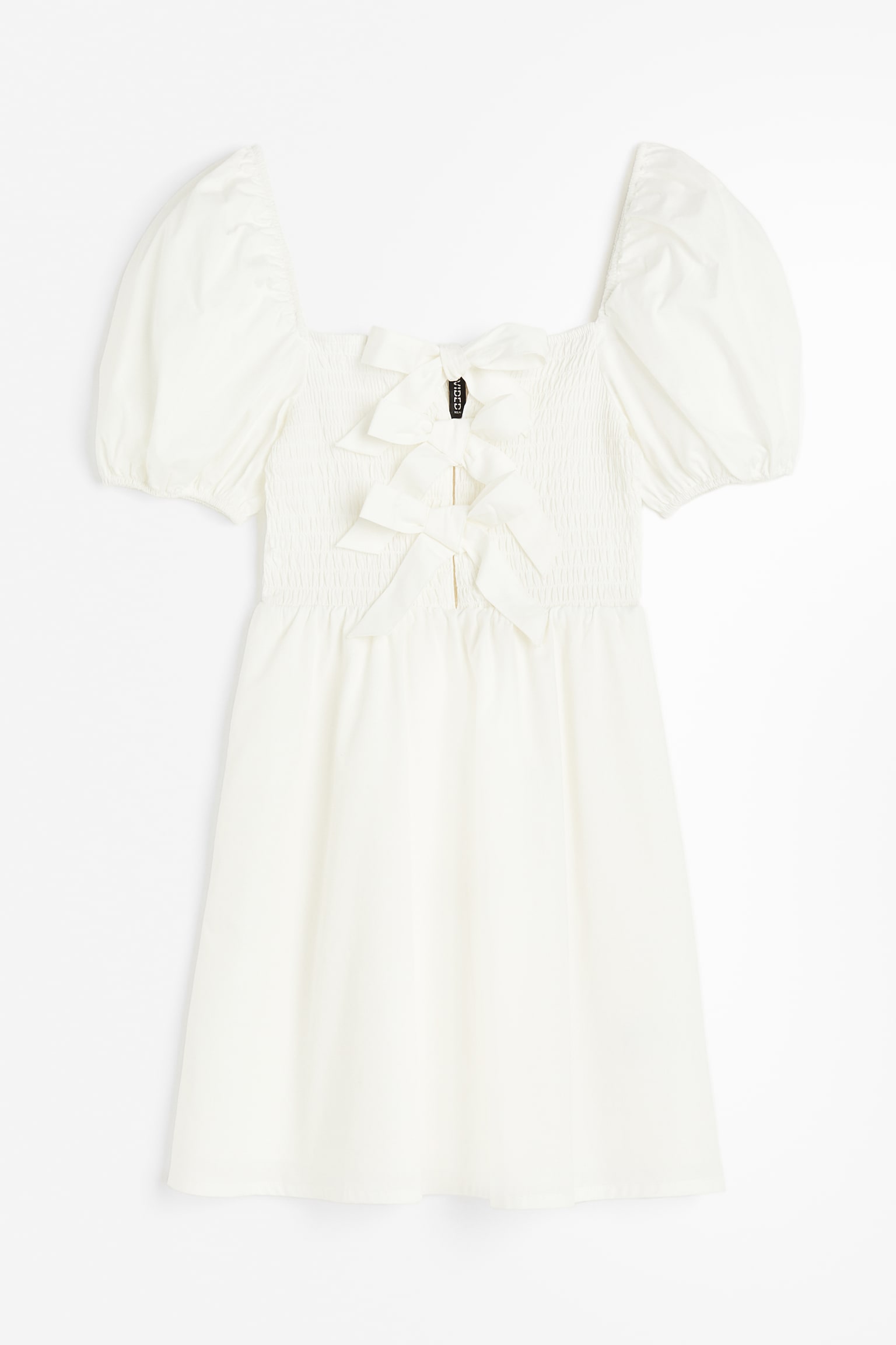 Bow-detail puff-sleeved dress - Cream/Black - 2