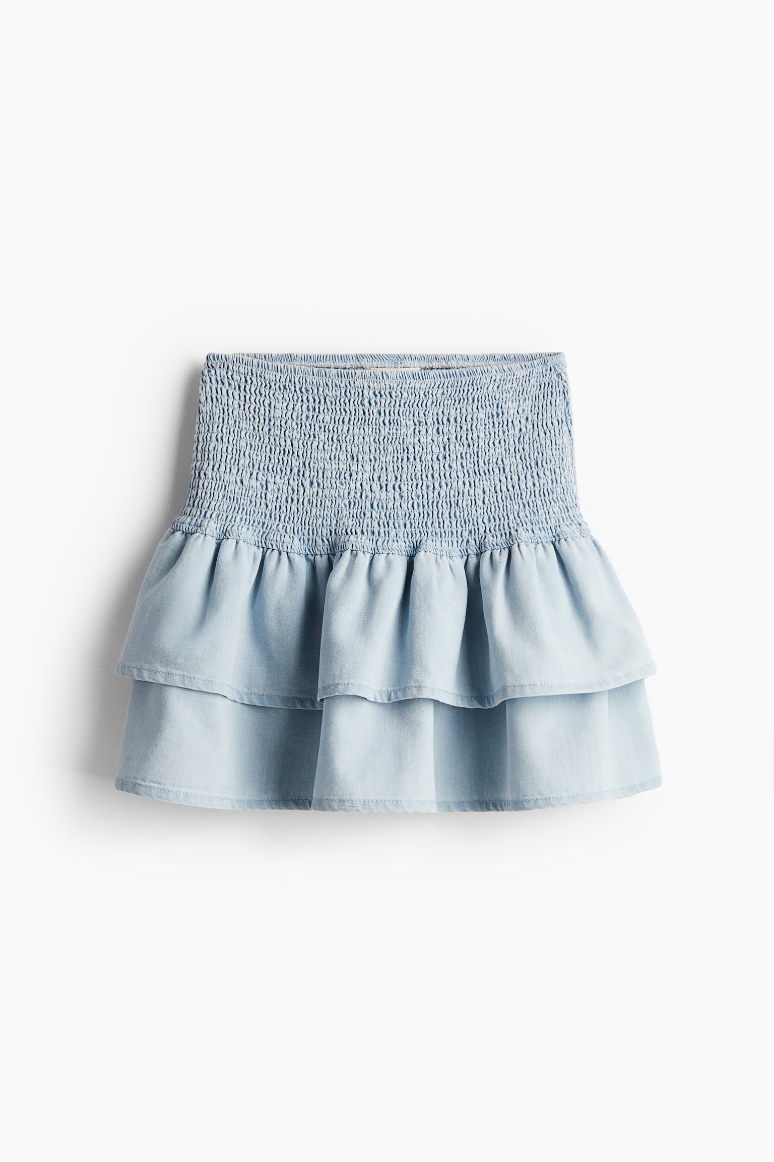 Smock Waist Tiered Skirt - Light denim blue/Cream/Black pattern/Dark blue/White stripe - 2