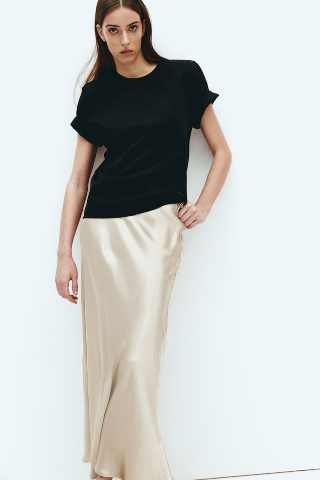 Satin maxi skirt - Light beige/Black - 4