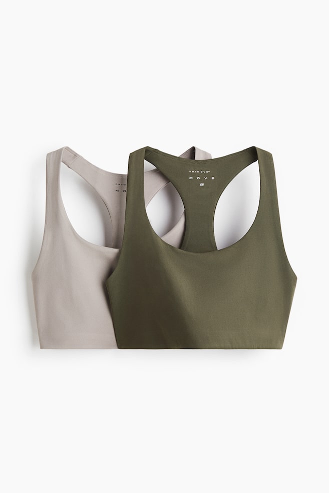 2-pack Medium Support Sports bras - Warm grey/Olive green/Black/White - 1