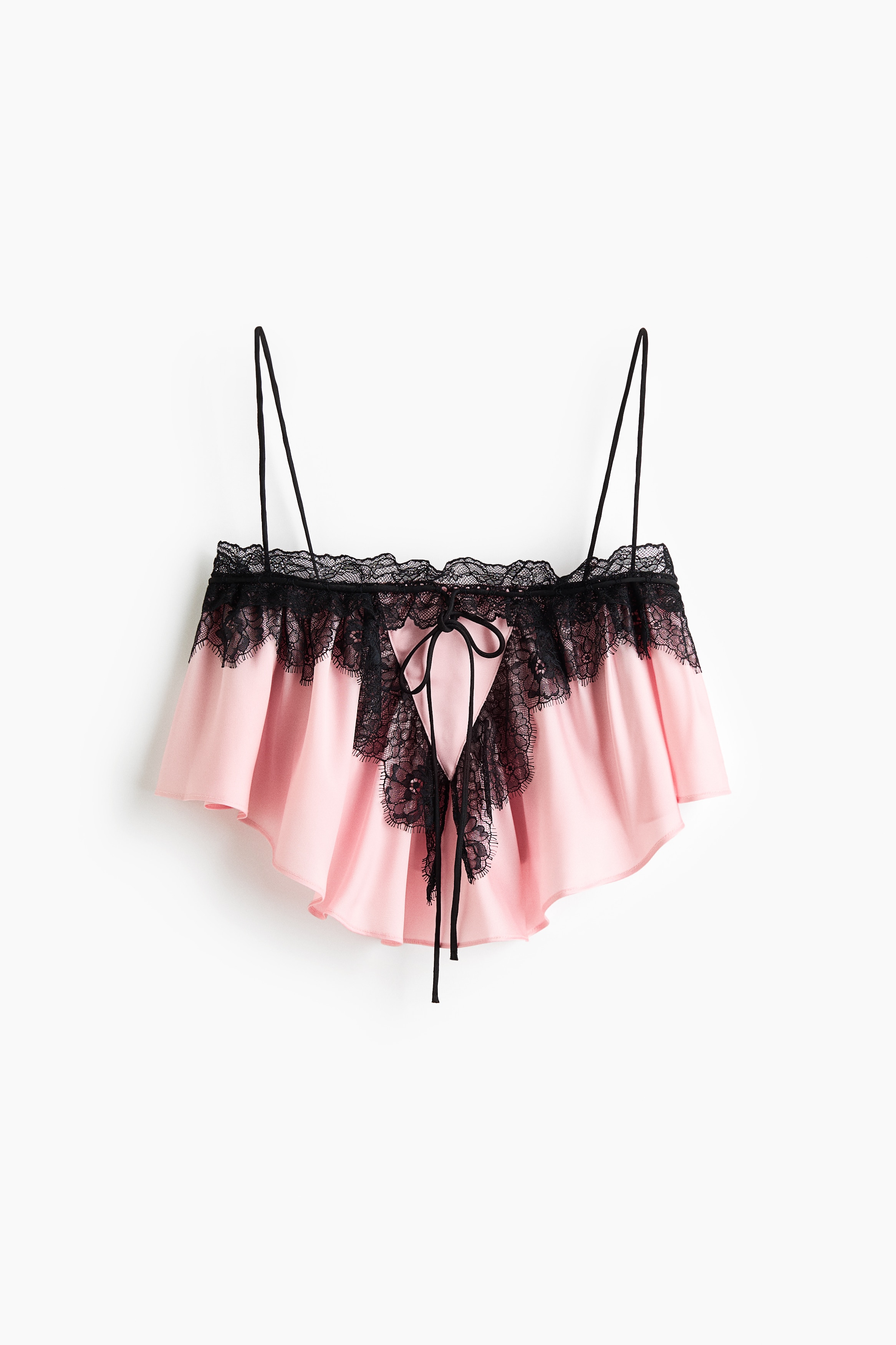 Lace-Trimmed Satin Crop Top - Light pink/black