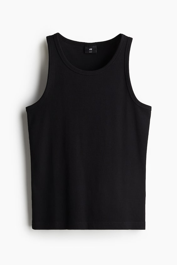 Slim Fit Ribbed Tank Top - Black - Men | H&M US