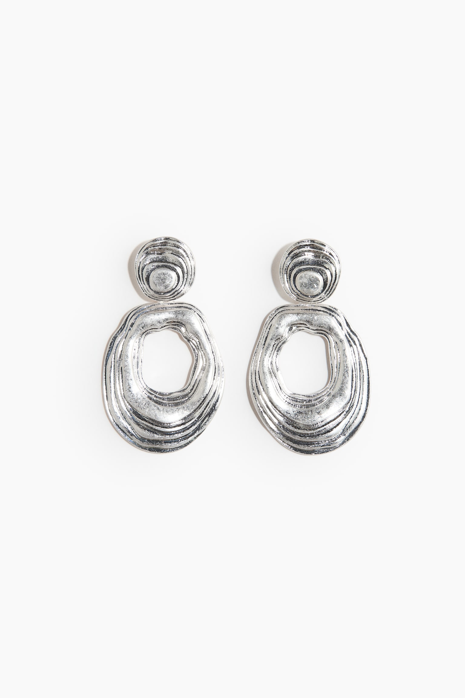 Boucles d'oreilles rainurées avec pendentif - Argenté/Doré