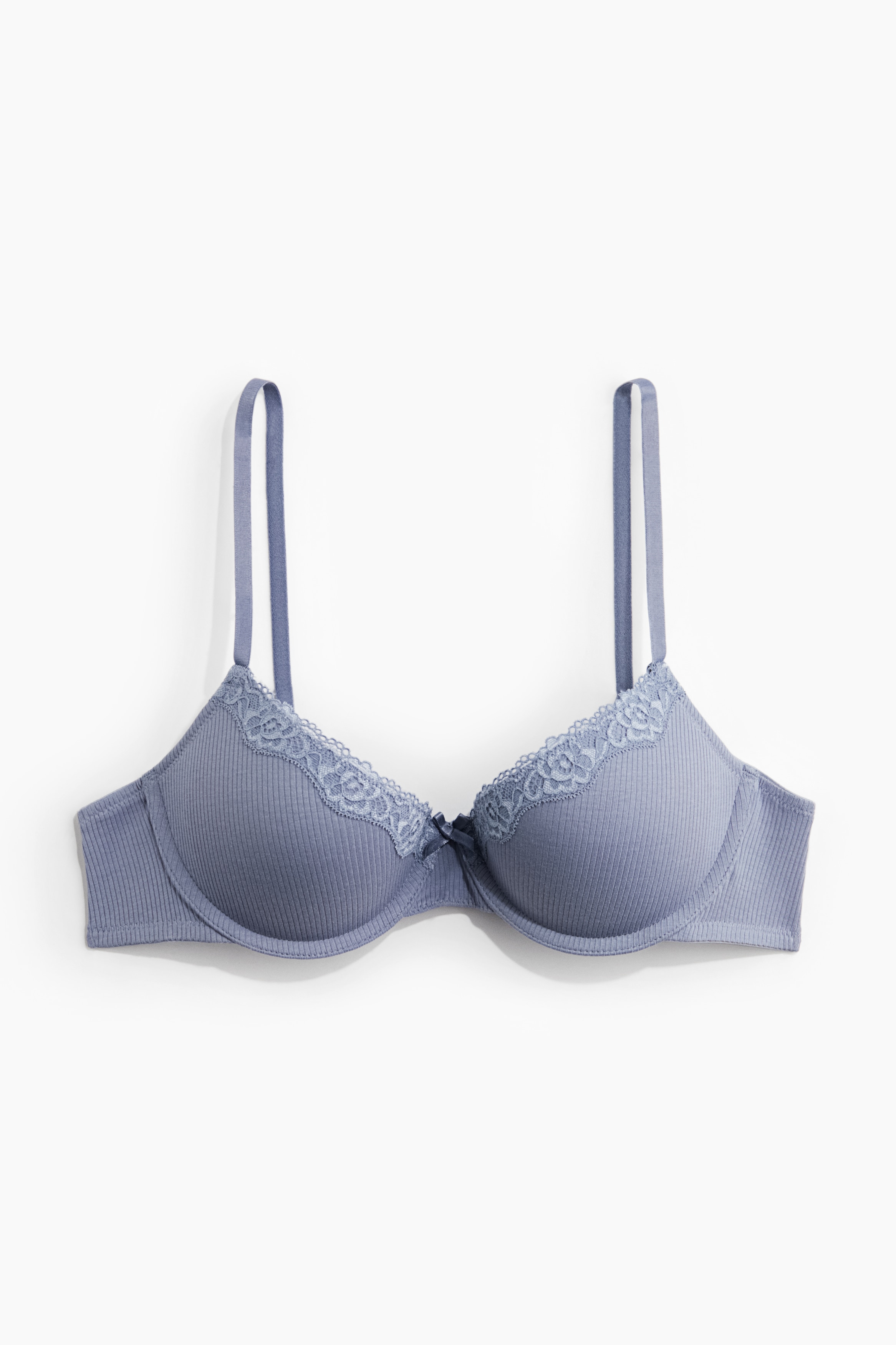 Cotton Demi Push Up Bra - Dusty blue/White