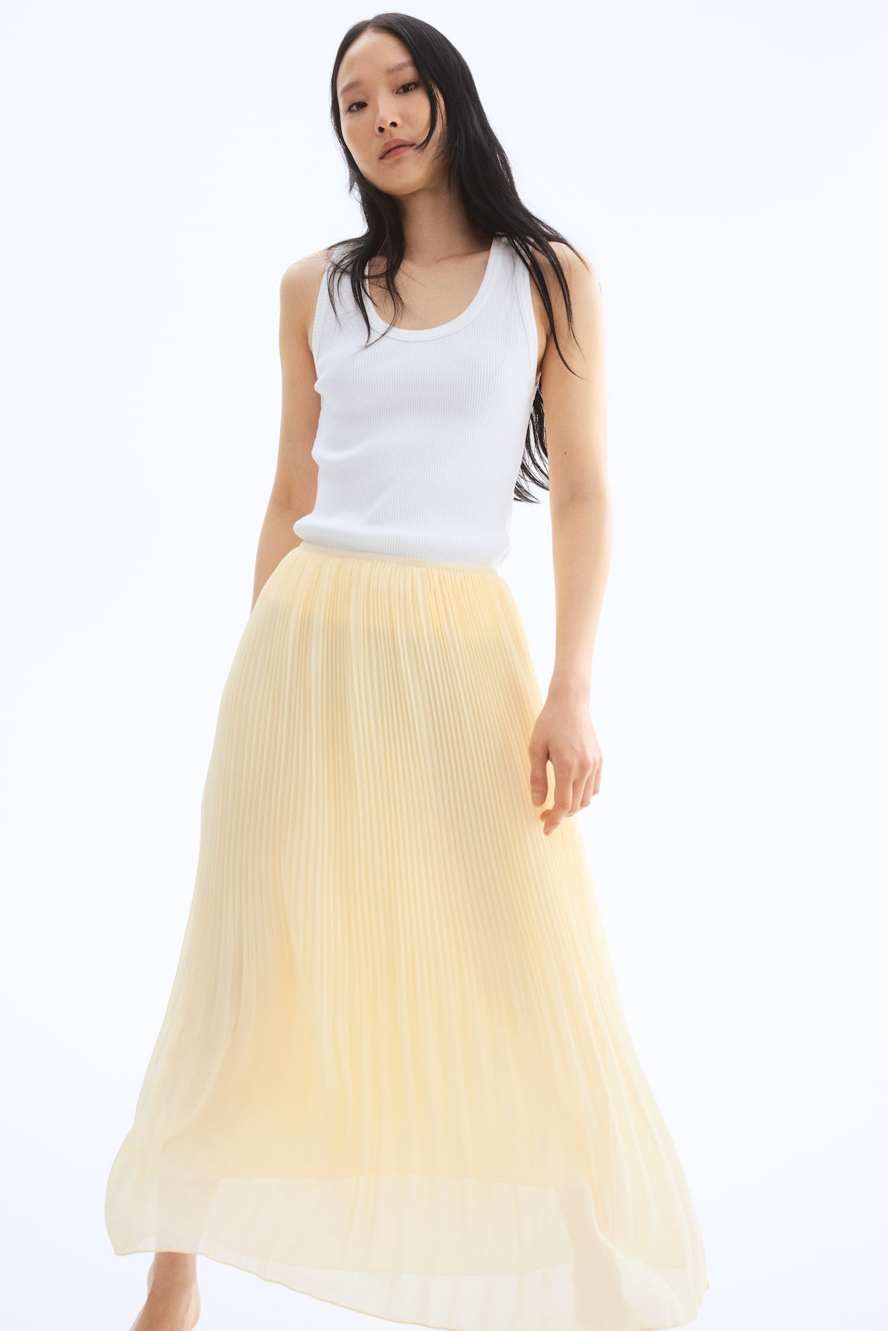 Pleated Chiffon Skirt Light yellow Ladies H&M US
