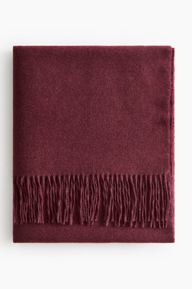 Fringed Throw - Dark plum red/Cream/checked/Taupe/Light gray/checked/Dark gray/Cream - 1