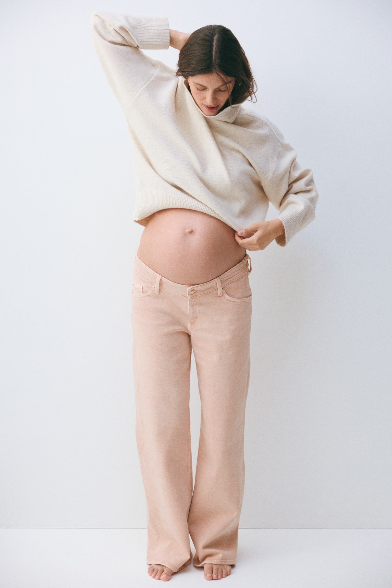 MAMA Before & After wide jeans - ורוד פודרה/כחול ג'ינס בהיר/אפור כהה - 1