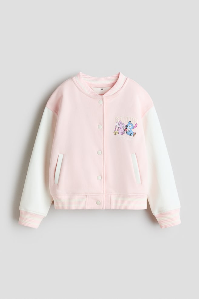 Motif-detail sweatshirt baseball jacket - Light pink/Lilo & Stitch - 1