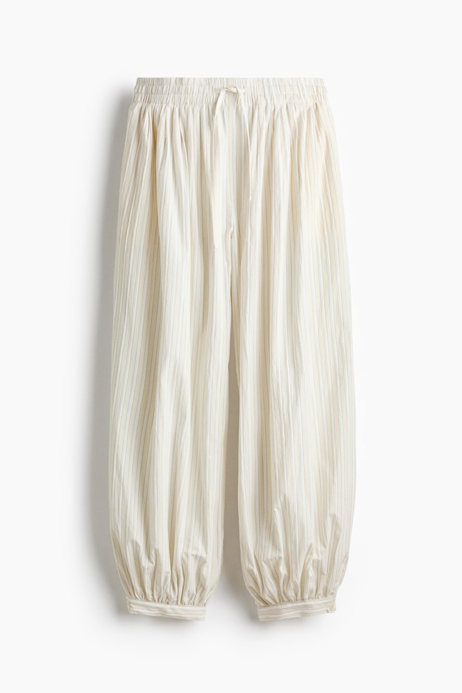 Cotton balloon trousers - Light beige/Striped/White - 1