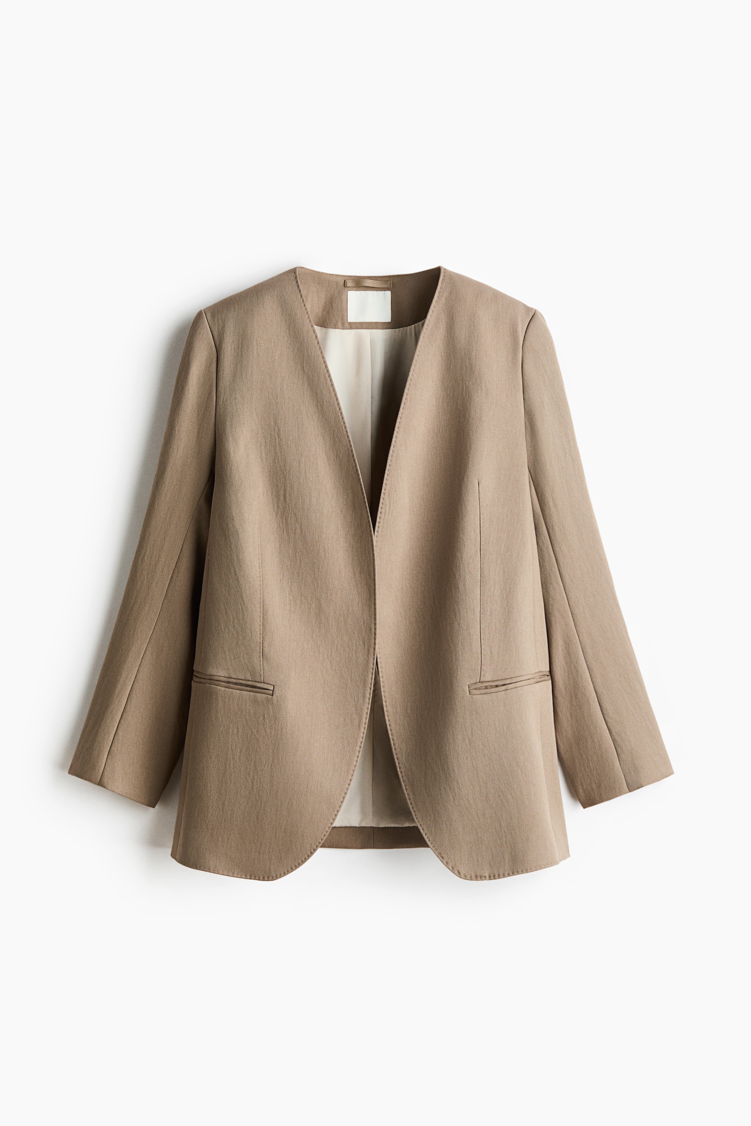 Blazer senza colletto - Beige/Nero - 1