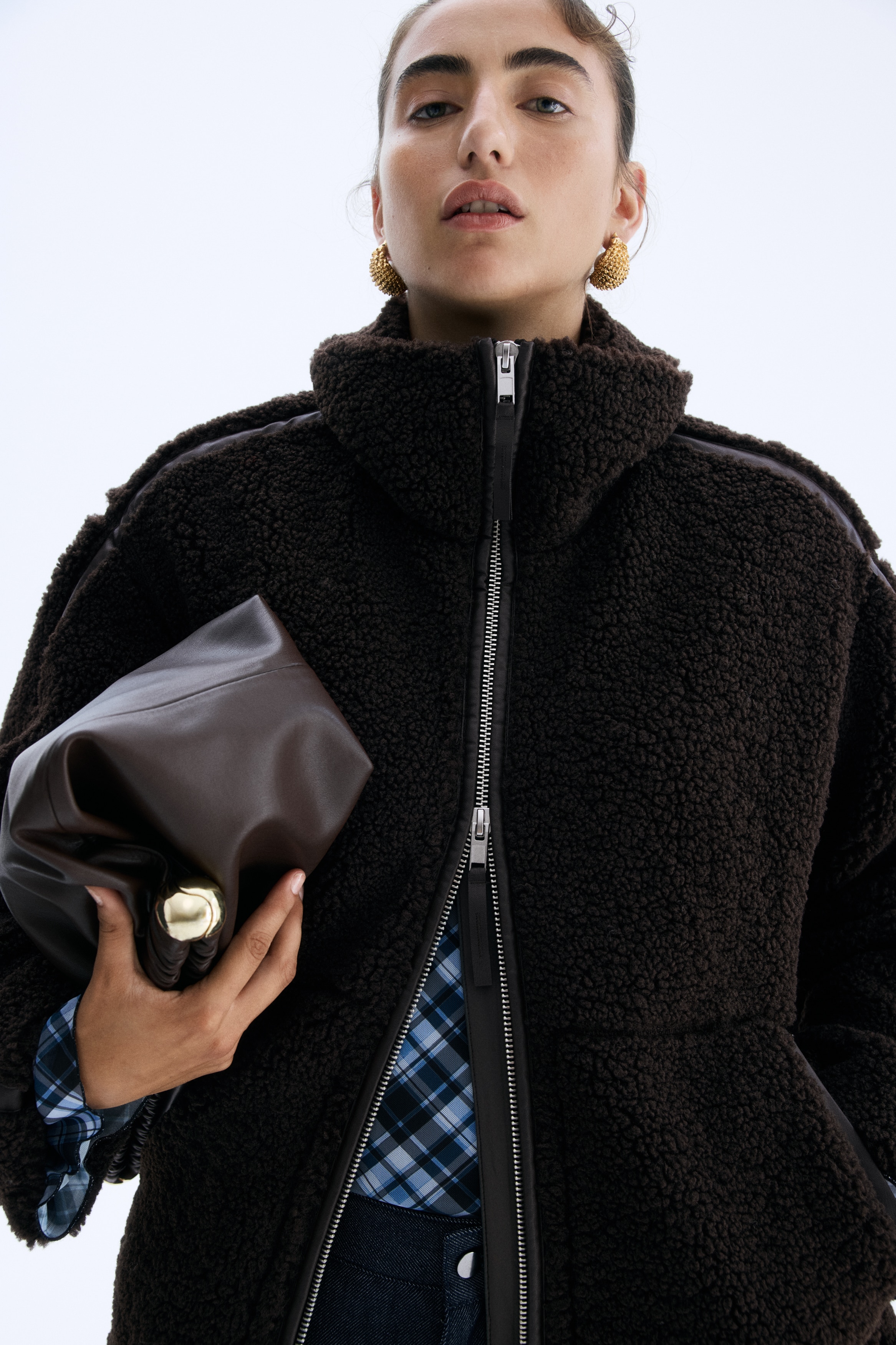 Ladies - Dark brown Loose teddy jacket - Size: XS  - H&M