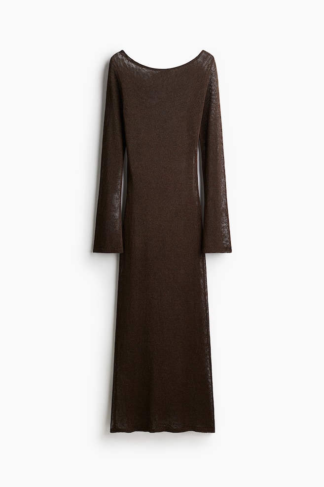 Robe en maille de soie mélangée - Marron foncé/Crème - 1