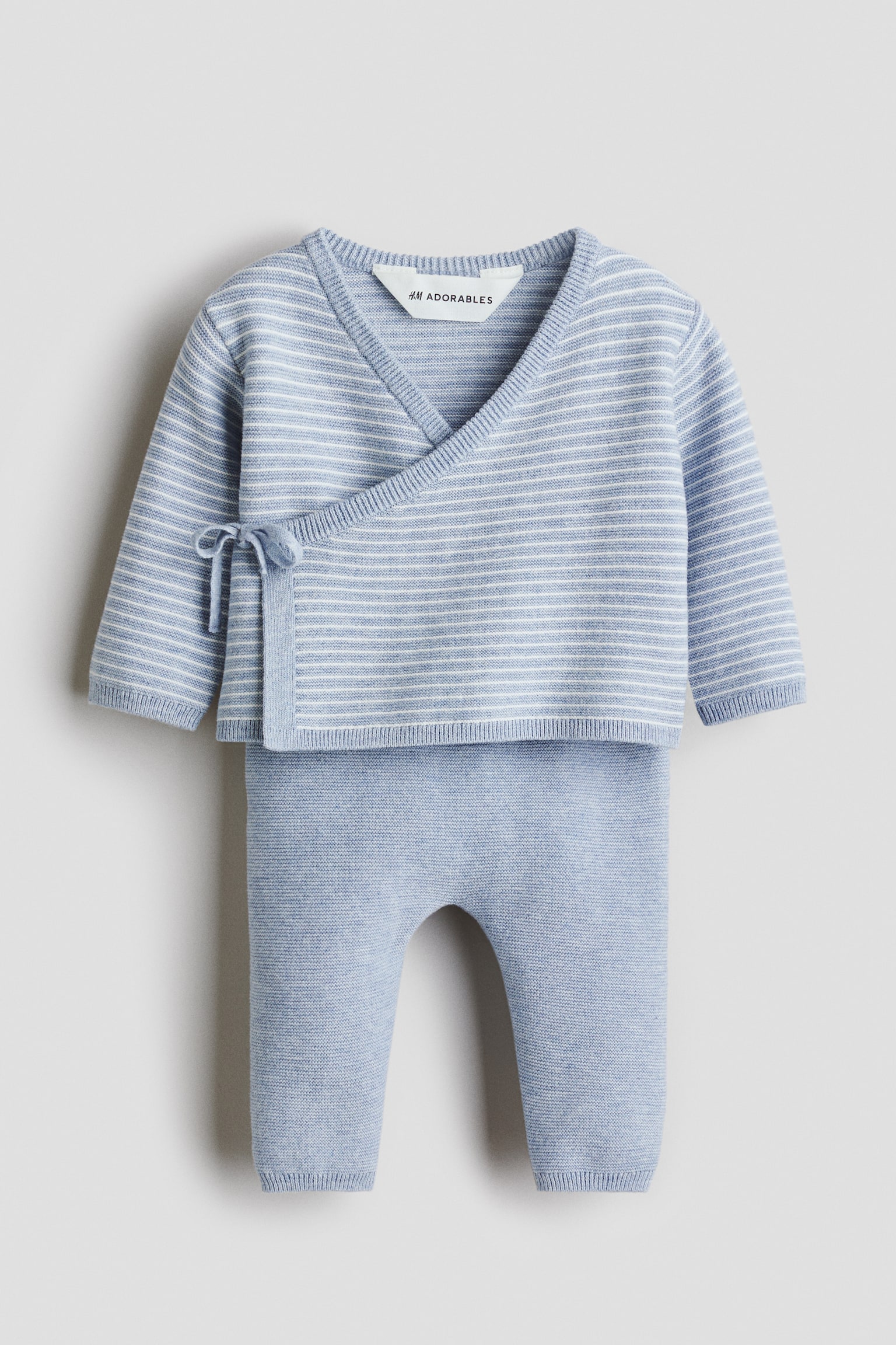2-piece fine-knit cotton set - Light blue/White striped - 1