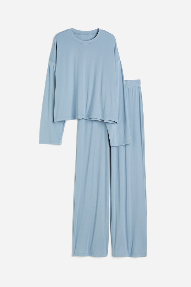 Pyjama top and bottoms - Light blue/Dark beige/Grey - 2