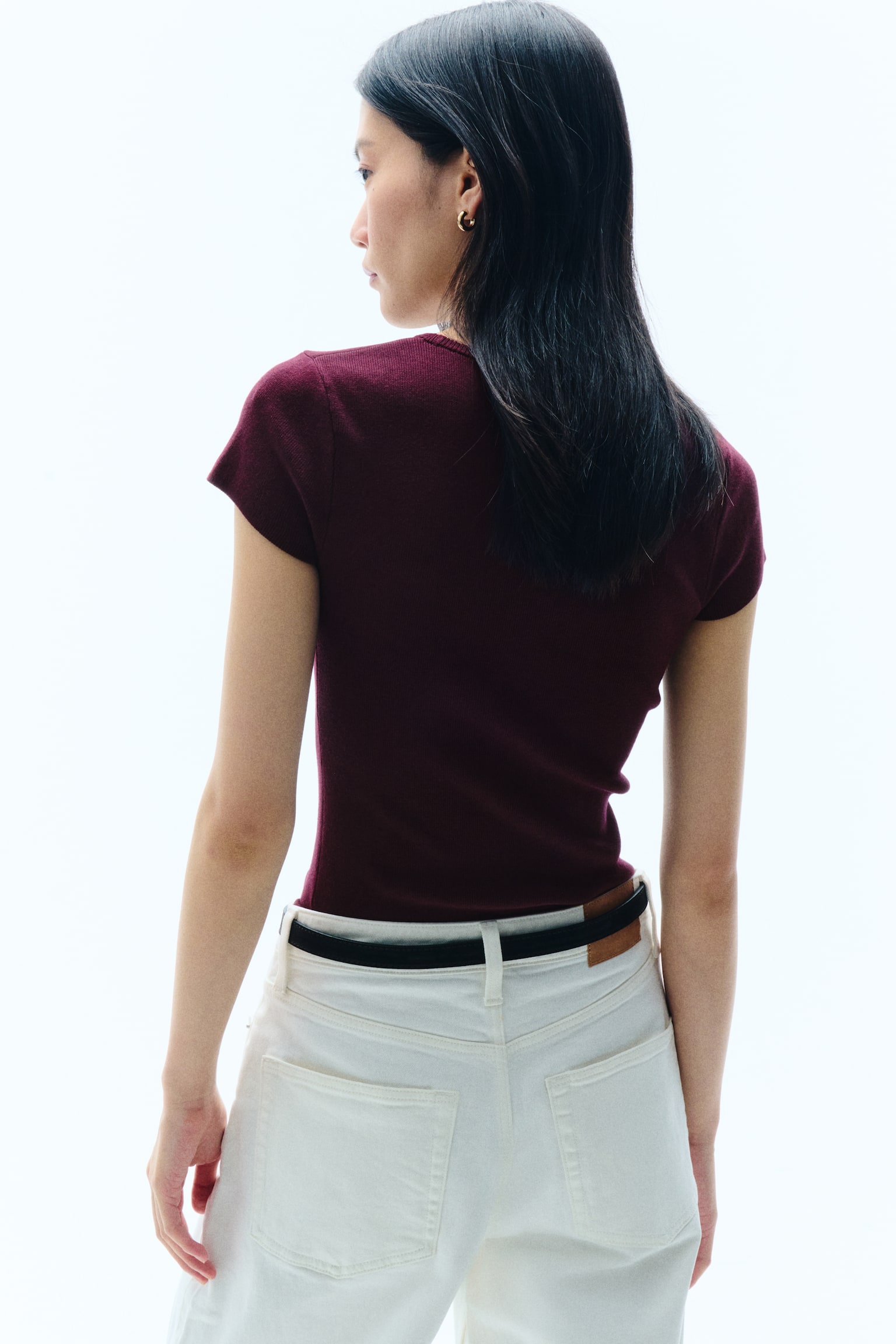 Fine-knit T-shirt - Burgundy/Red - 5