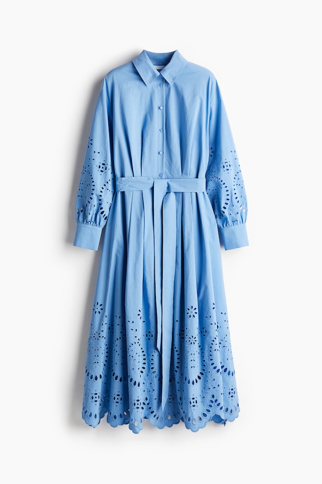 Vestido camisero con bordado inglés - Azul - 1