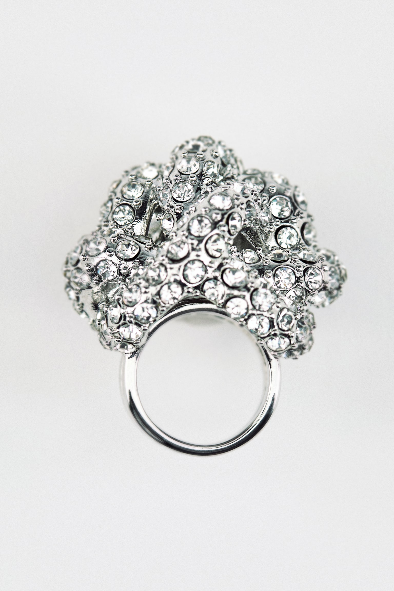 Rhinestone-chain cluster ring - Silver-coloured - 1