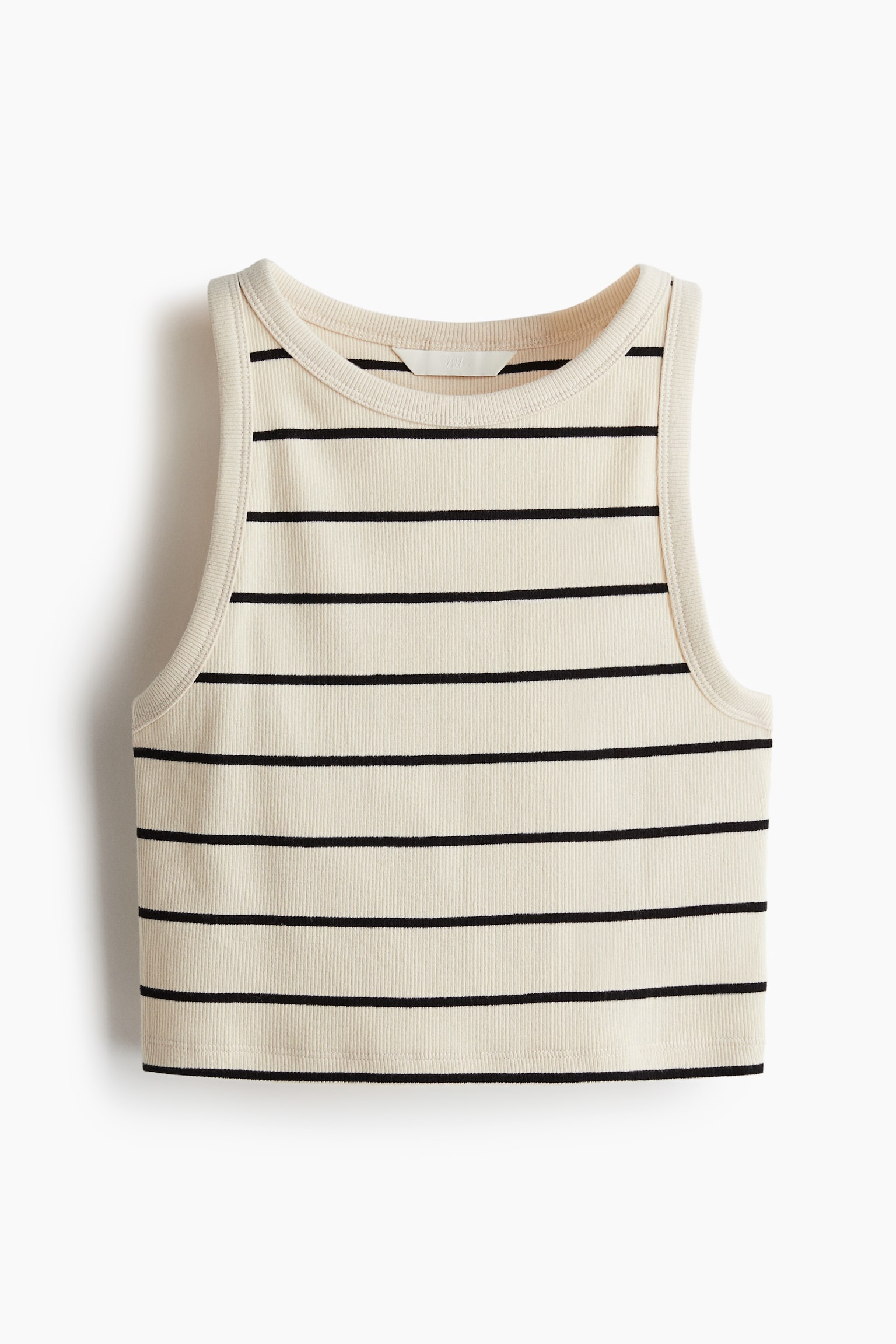 Cropped vest top - Light beige/Striped/White/Light beige - 2