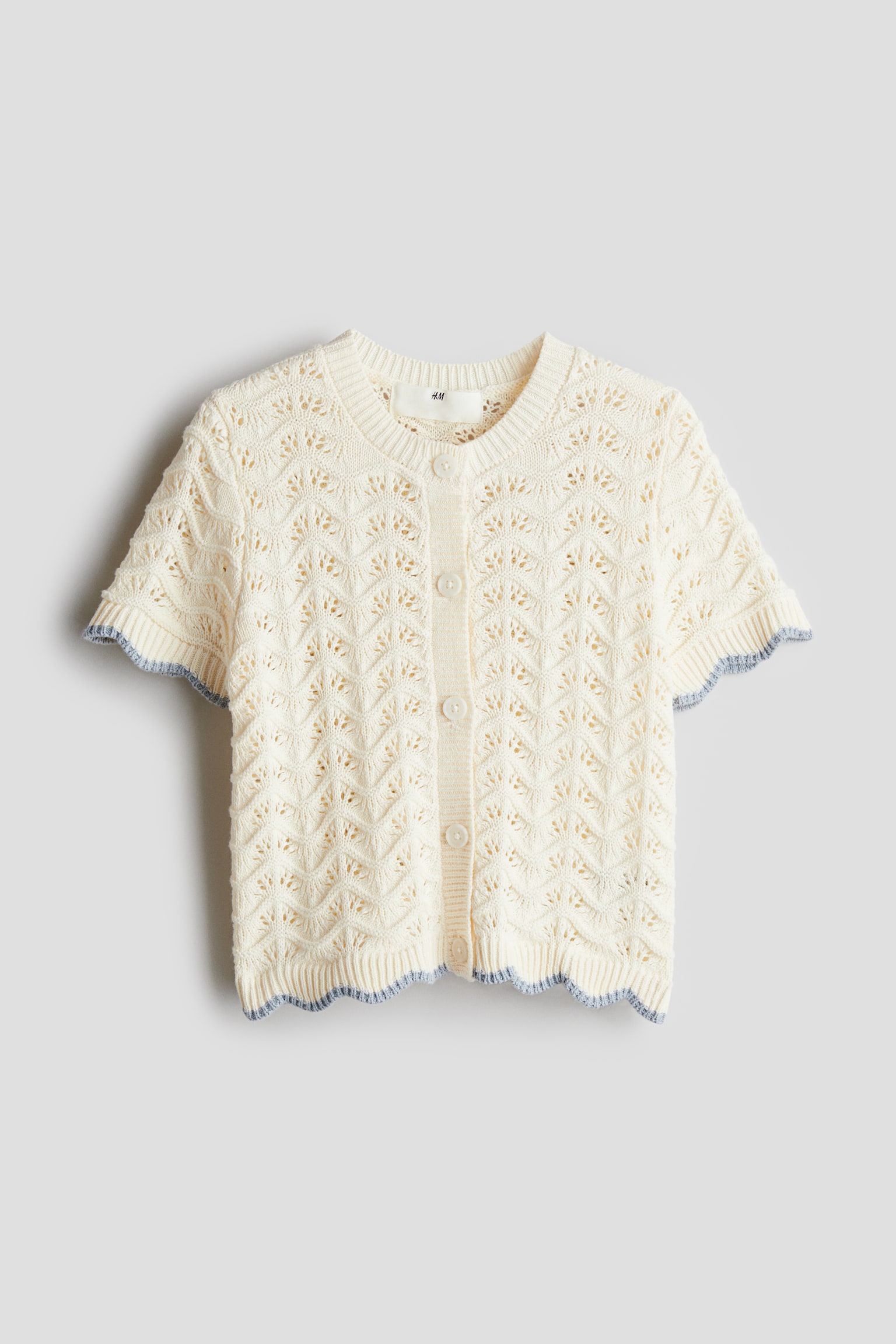 Pattern-knit cotton top - White/Yellow - 1