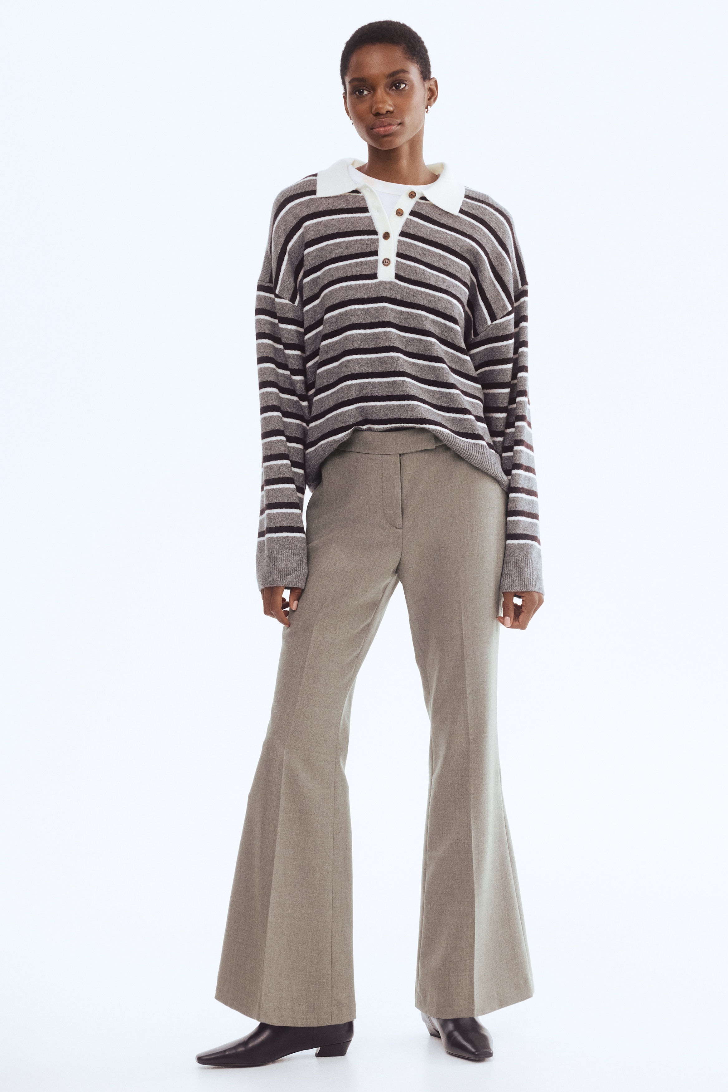 Dam - Gråbeigemelerad Utsvängd byxa i ullmix - Size: 42  - H&M