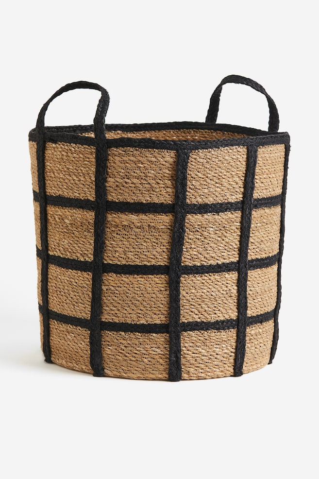 Large seagrass basket - Beige/Checked - 1