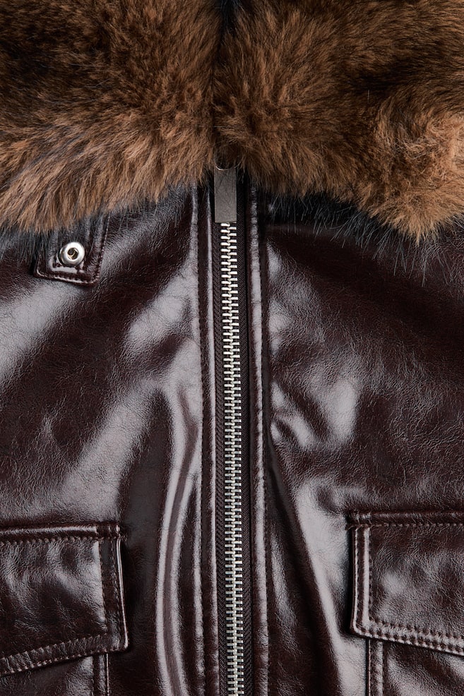Coated Jacket with Detachable Collar - Dark brown - 4
