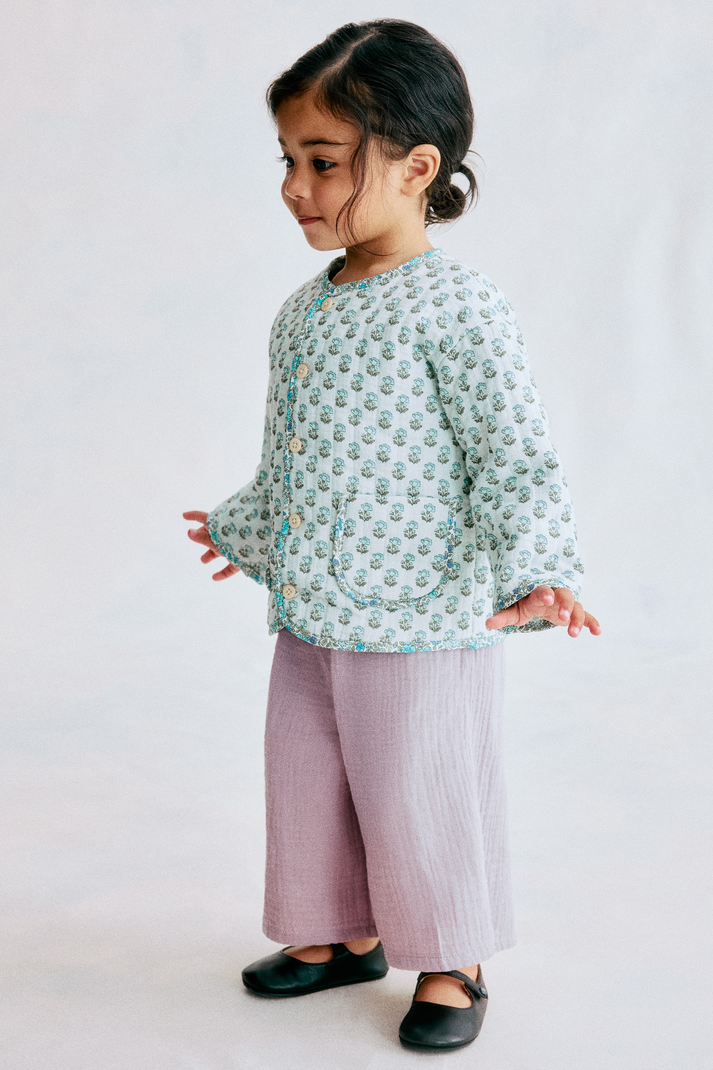 Quilted Patchwork-Print Jacket - Light turquoise/floral