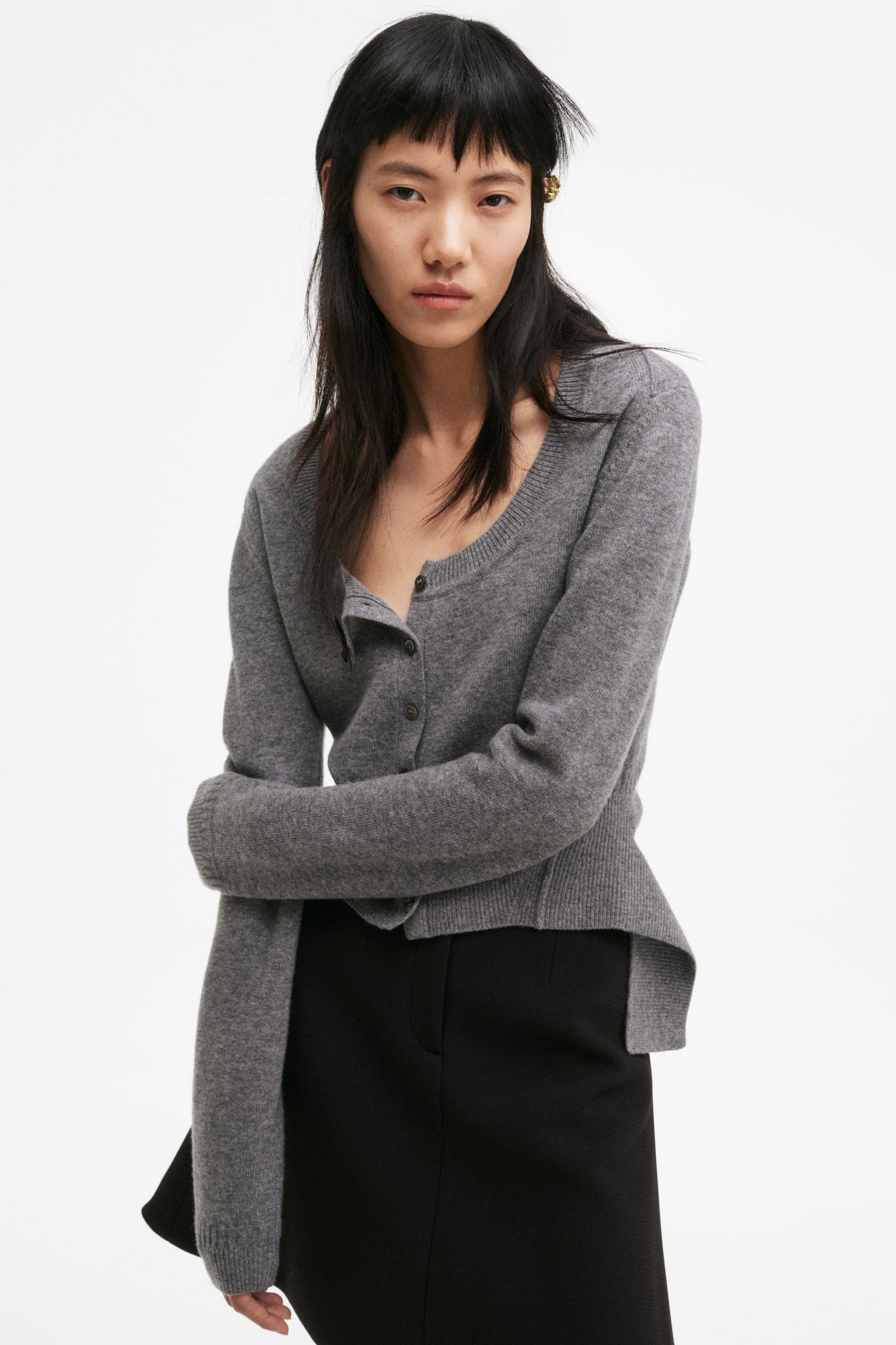 Cardigan de lână - Gri-melanj - 2