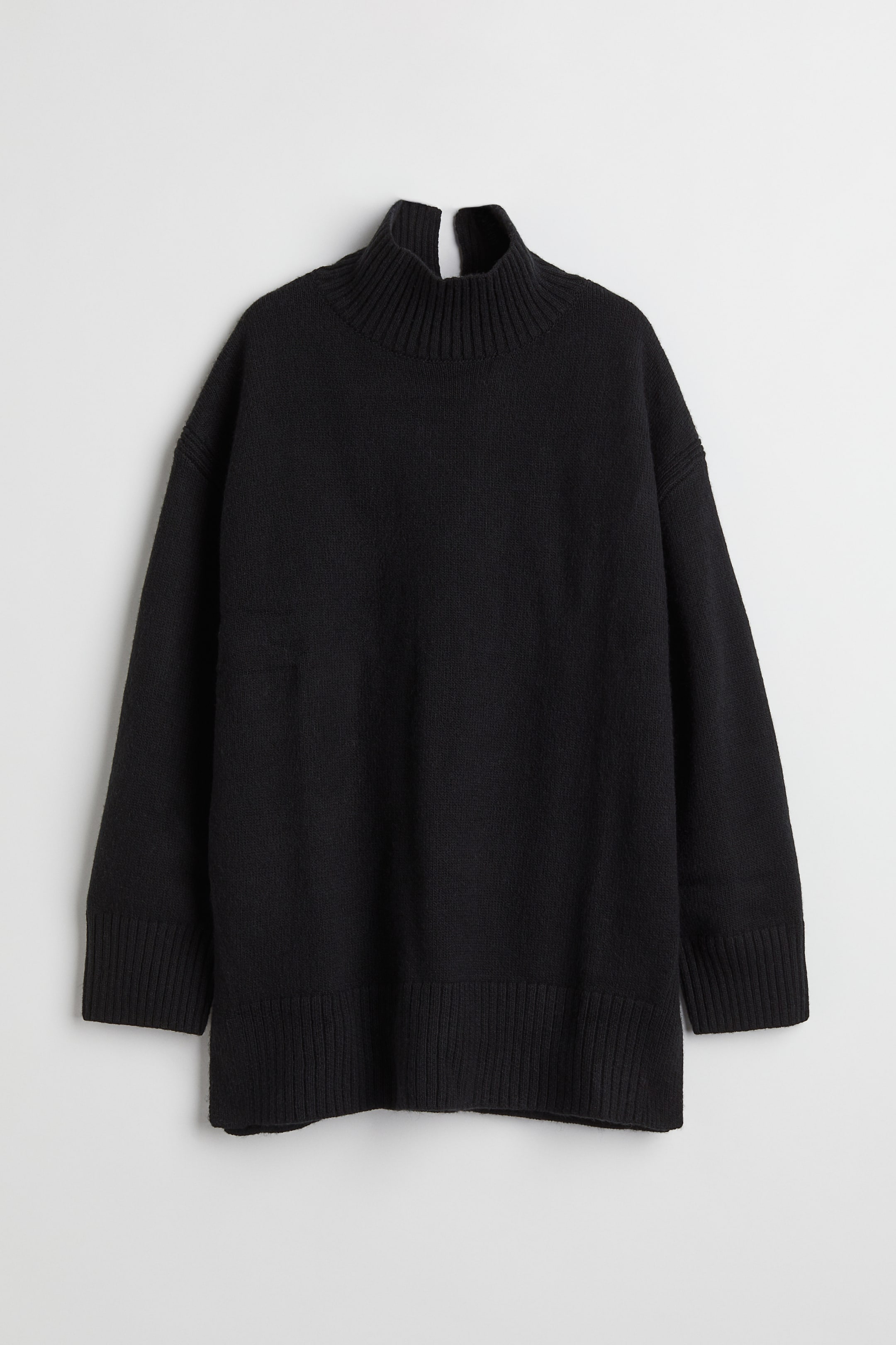 Oversized Turtleneck Sweater - Mock Turtleneck - Long sleeve - Black ...