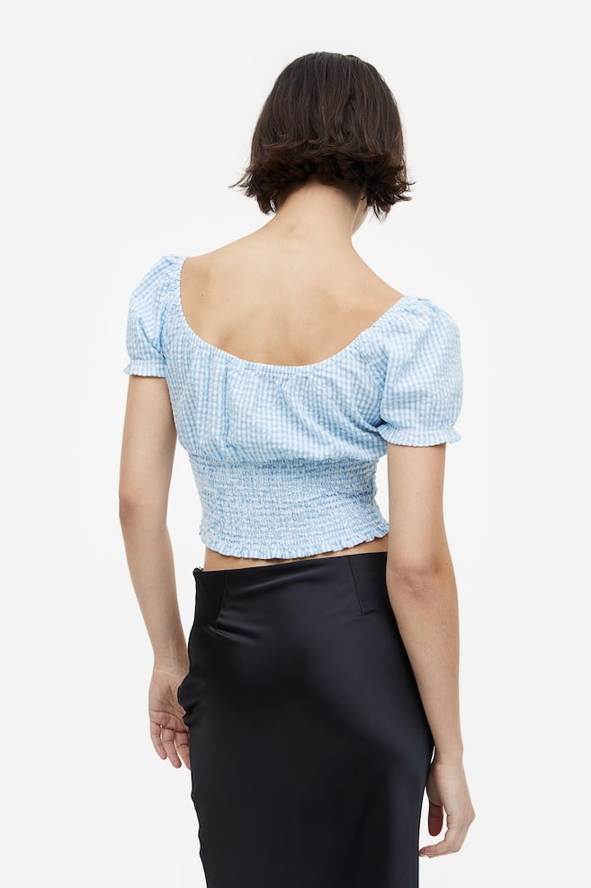 Puff-sleeved smocked blouse - Light blue/Checked/Cream/Black/Orange/dc/dc - 6