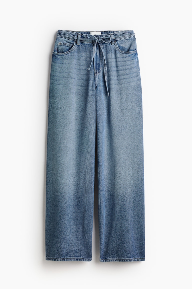 Wide tie-belt jeans Denim blue Ladies H&M IN