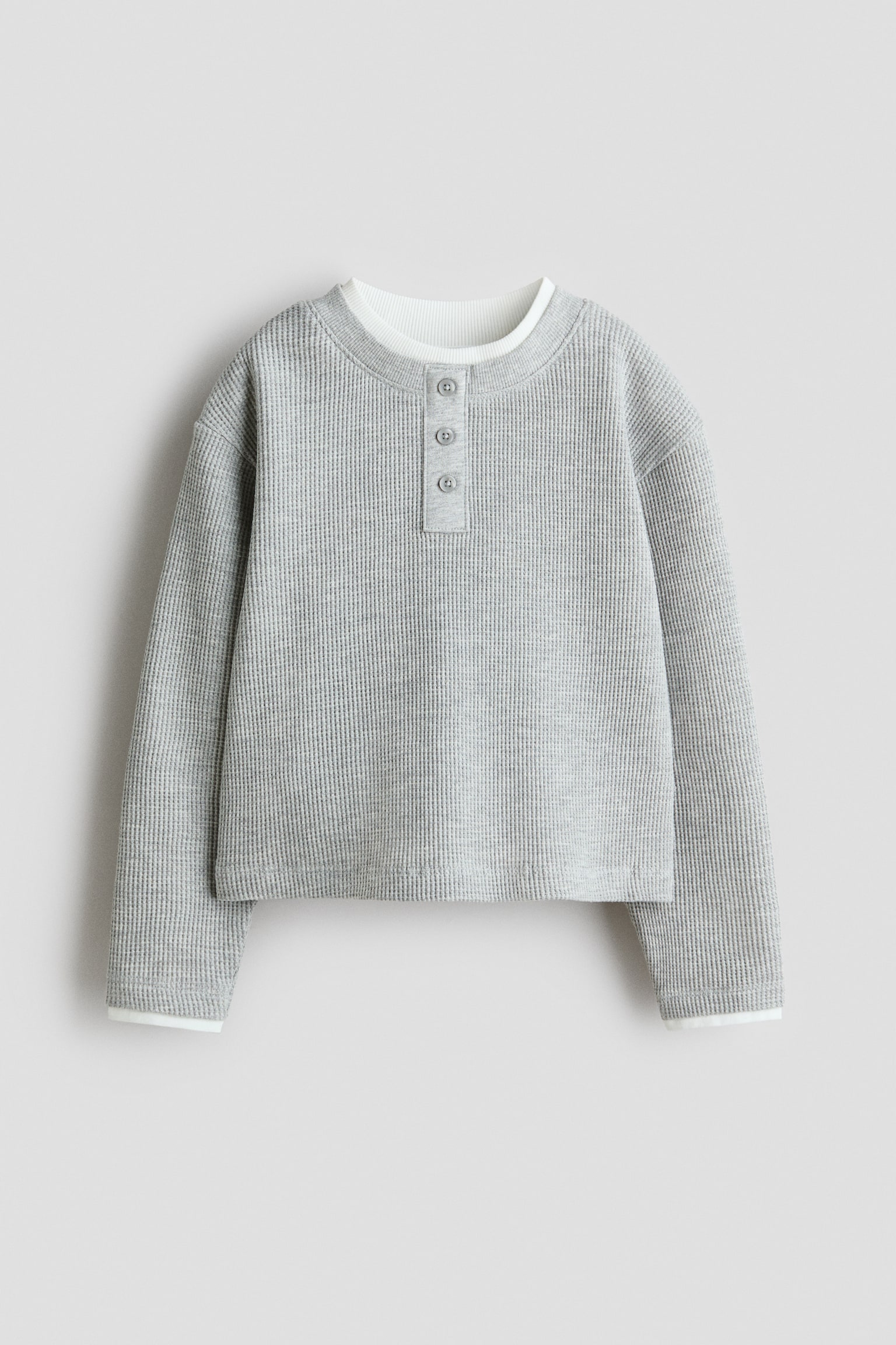 レイヤードルックワッフルTシャツ - グレー／ホワイト/ブラック／ホワイト - 2