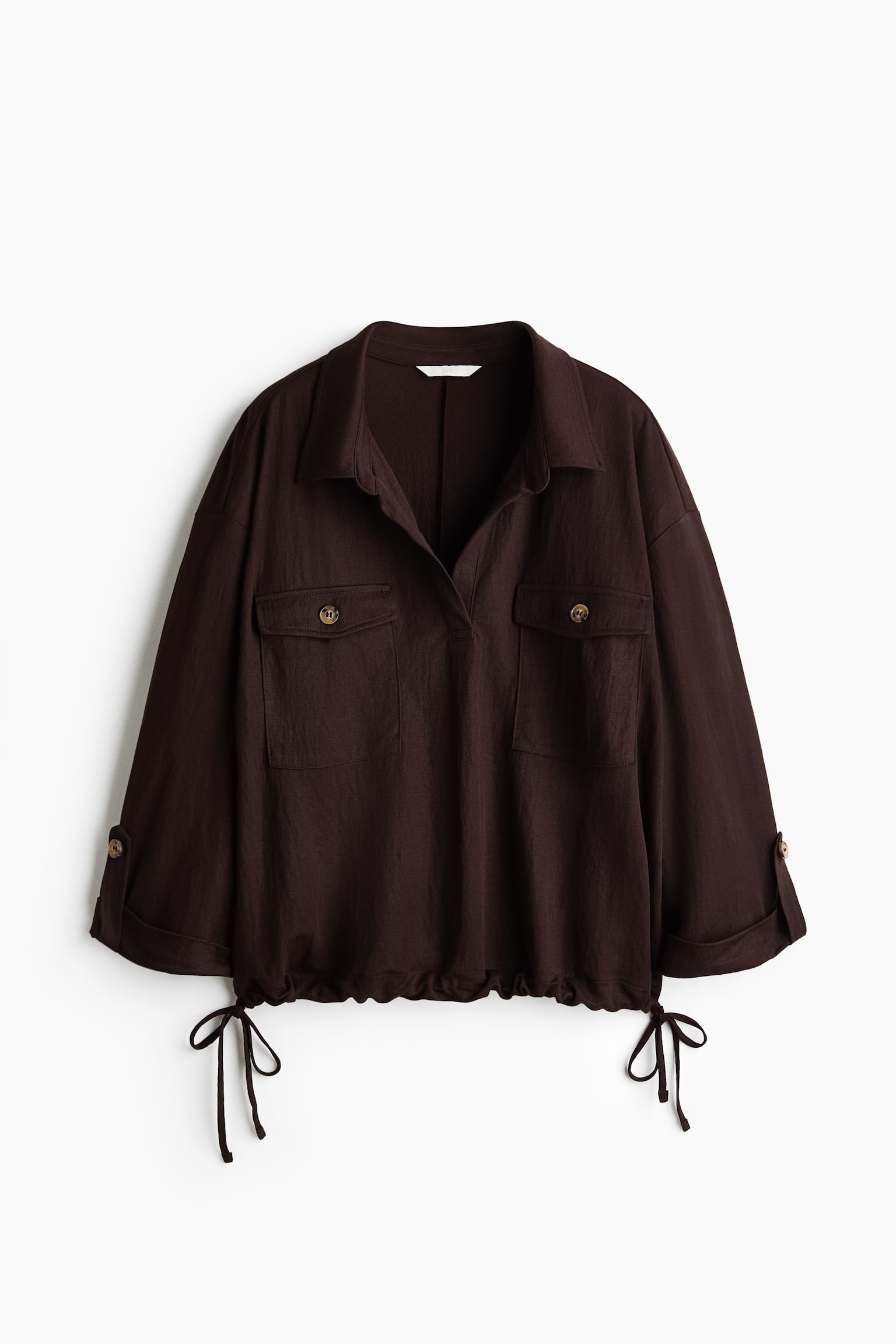 Camisa popover em piquet - Castanho escuro/Preto/Bege - 1
