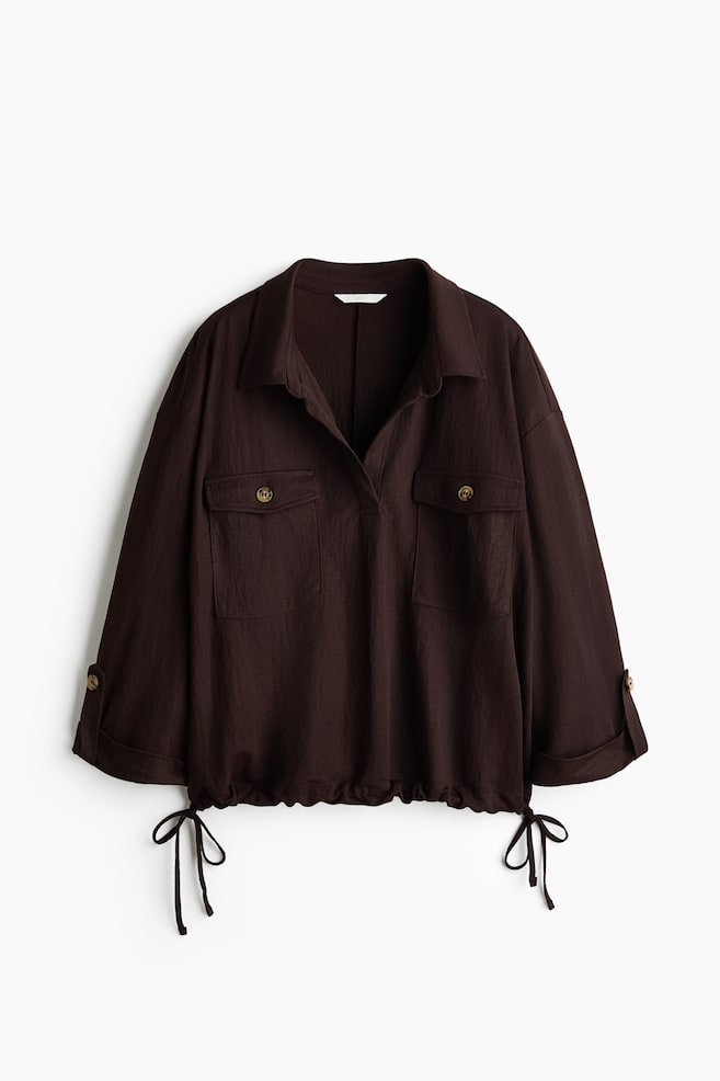 Piqué popover shirt - Dark brown/Beige/Black - 1