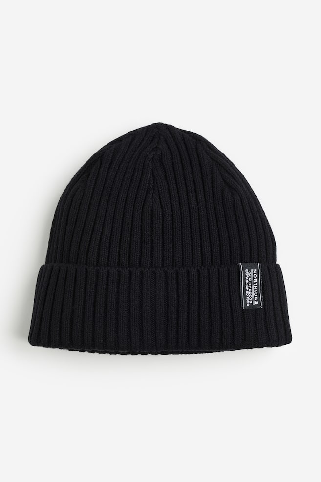 Rib-knit hat - Black/Light beige marl/Dark brown - 2