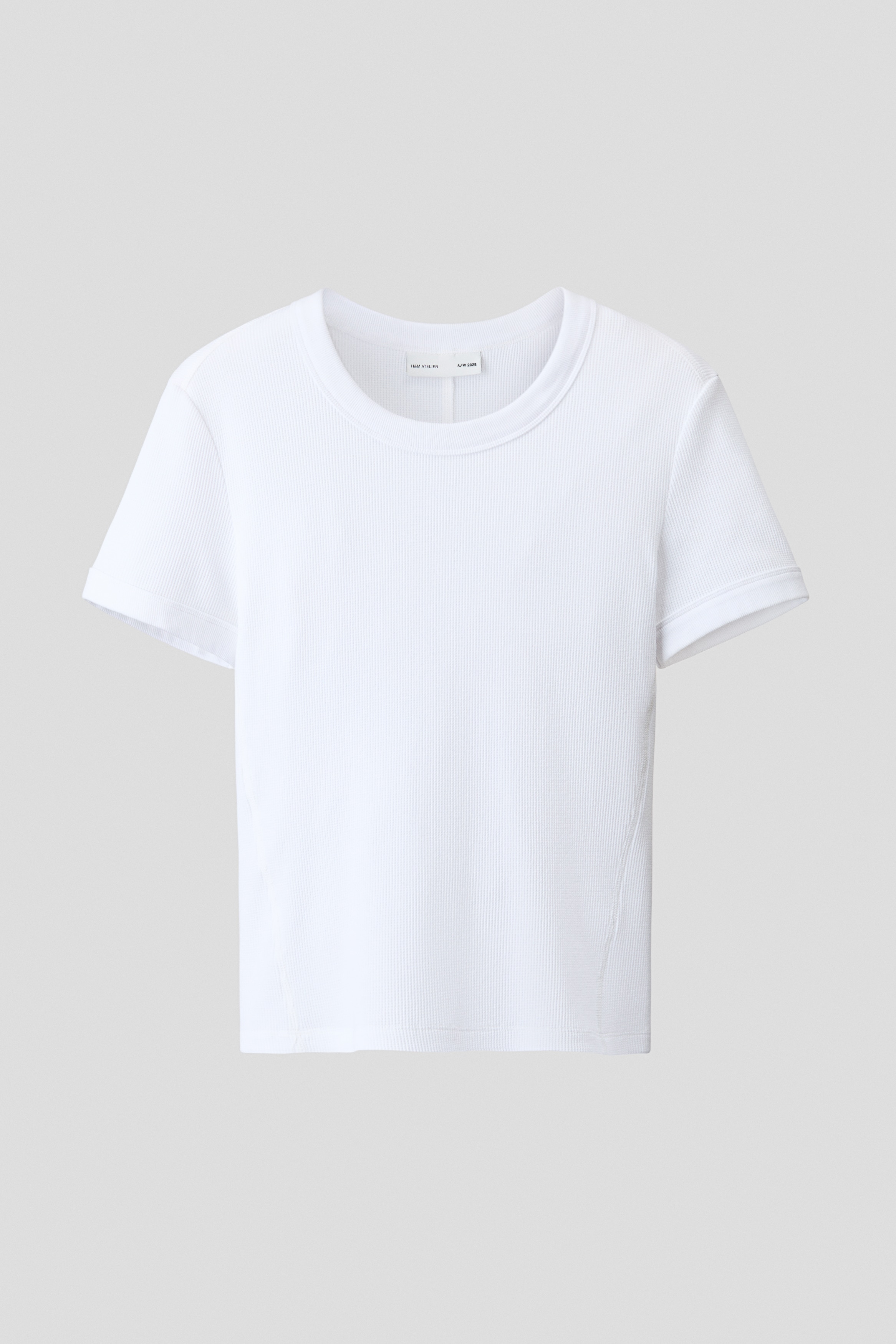 Tričko z vaflové bavlny Slim Fit - White/Black