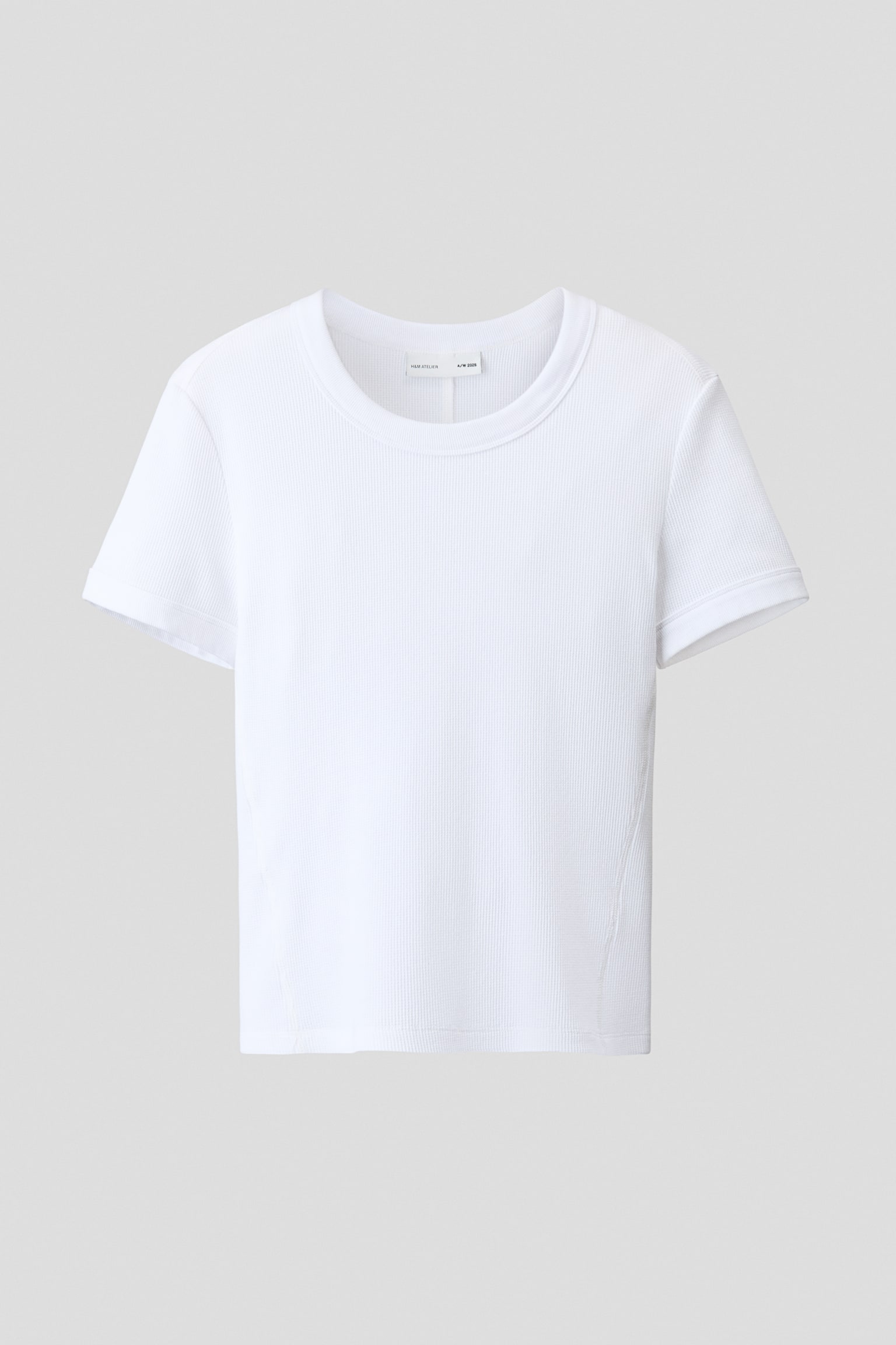 Вафельна бавовняна футболка Slim Fit - Білий/Чорний - 1