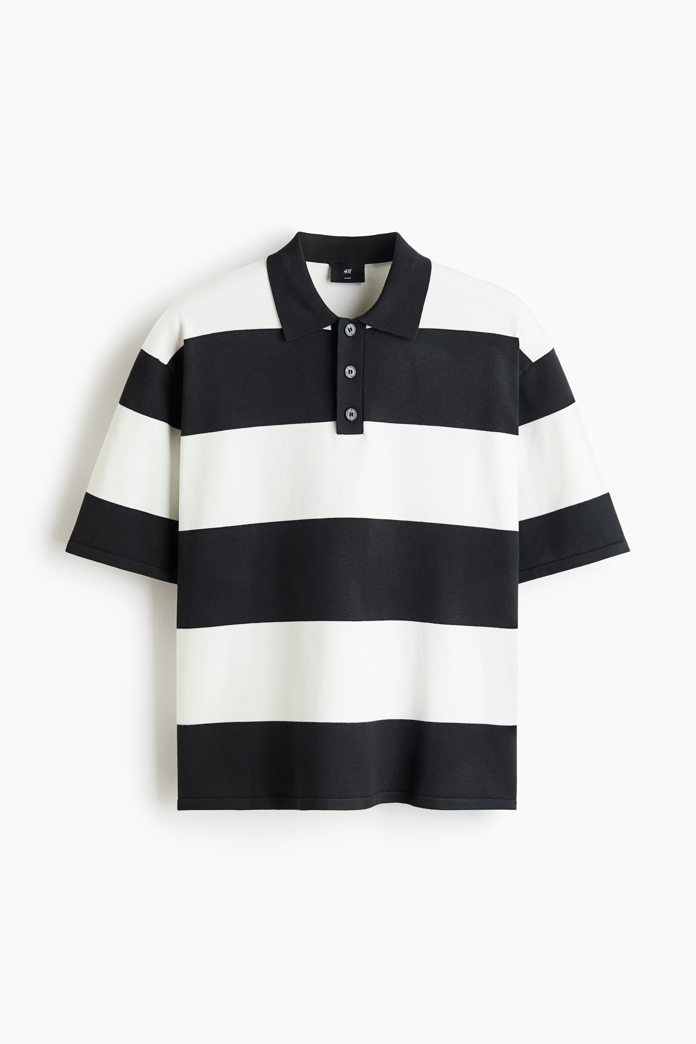 Loose-Fit Polo Shirt - Black/white striped/Ivory/color block/Green/striped/Black/color block