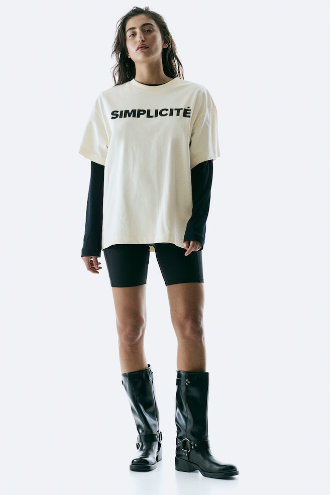 T-shirt oversize - Crème/Simplicité/Blanc/rayures noires - 3
