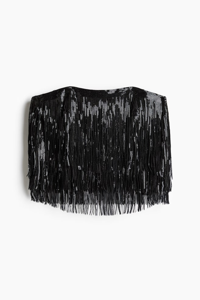 Bandeau-Top mit Paillettenfransen - Schwarz - 1