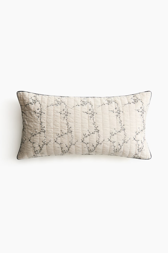Linen-blend cushion cover - Light beige/Floral - 1