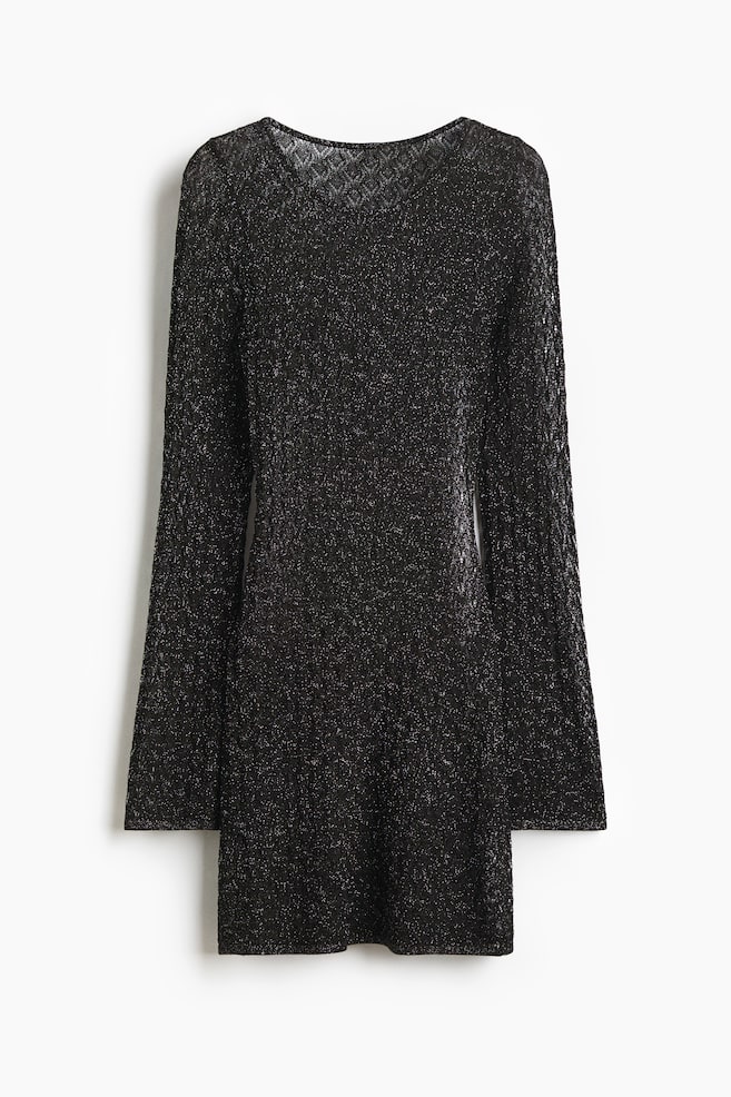 Shimmery Pointelle-Knit Top - Black/Plum red - 1