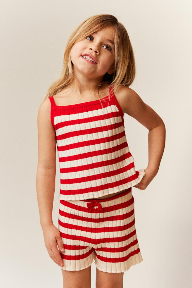 2-piece rib-knit set - Red/Striped - 2
