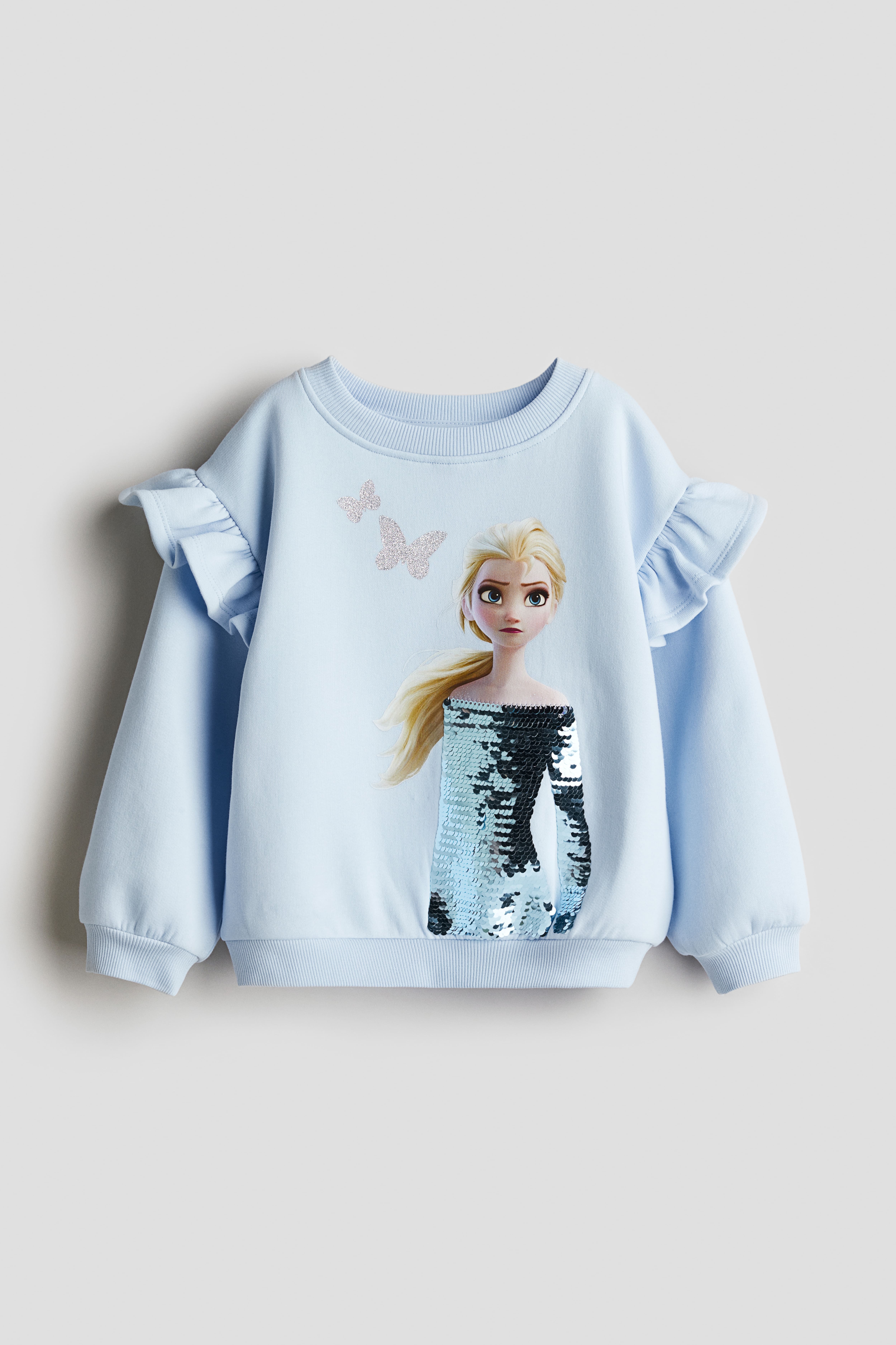 Ruffle Trimmed Printed Sweatshirt Light blue Frozen Kids H M US