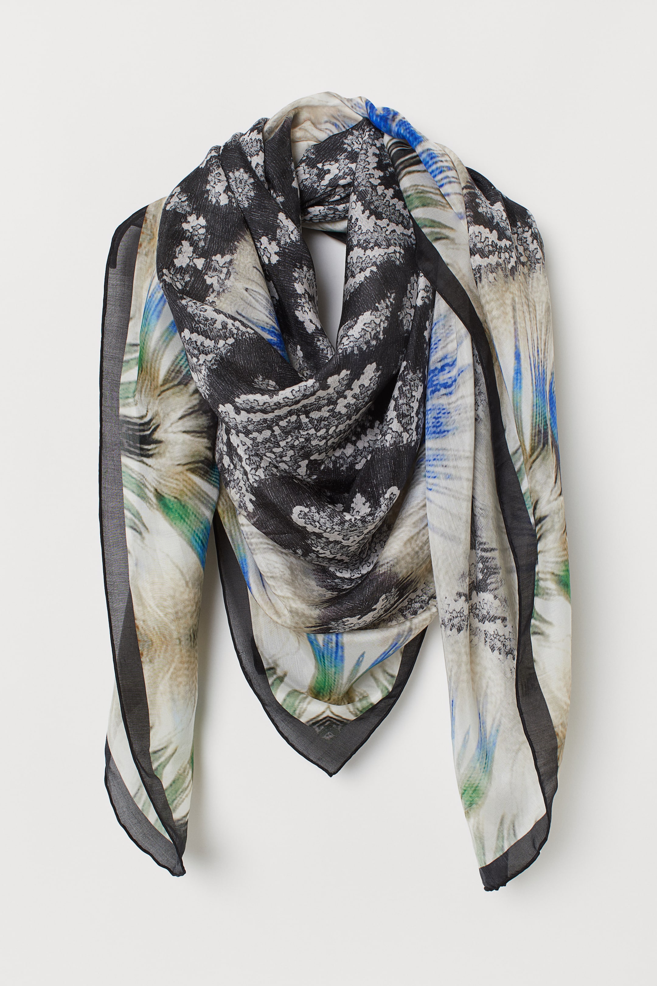 Zobrazit větší obrázek: Velký šátek z hedvábné směsi - Černá/vícebarevná - ŽENY | H&M CZ 1