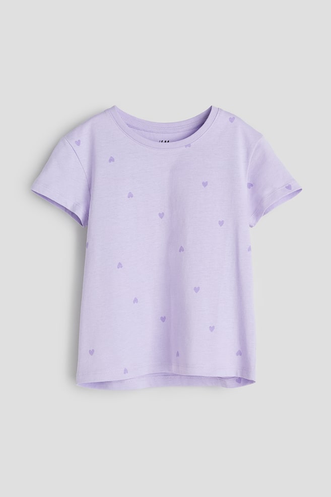 Patterned cotton jersey T-shirt - Light purple/Hearts/Natural white/Hearts - 1